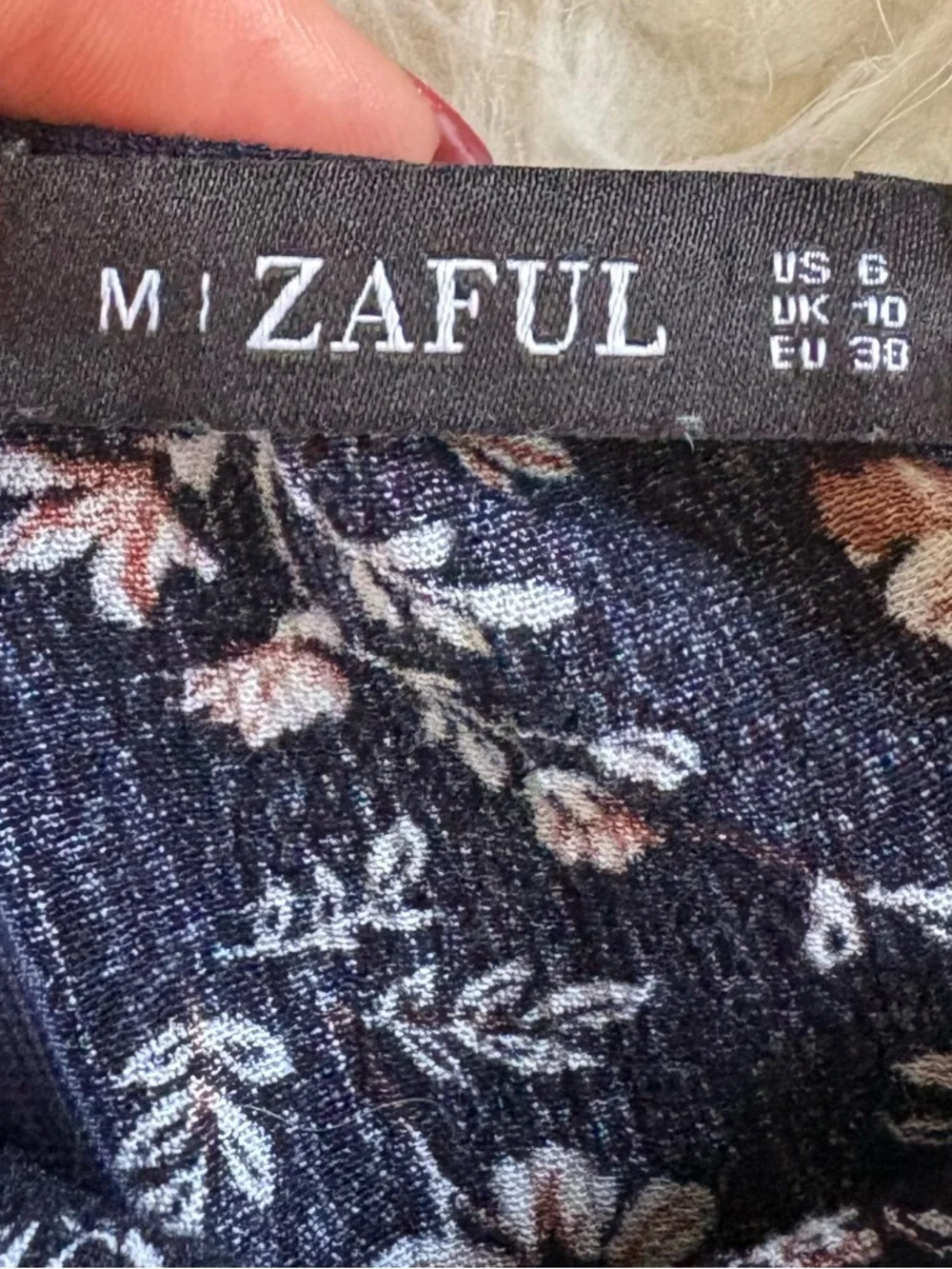 Zaful Navy Floral Spaghetti-Strap Dress with Blush Accents and Tie waist closure
